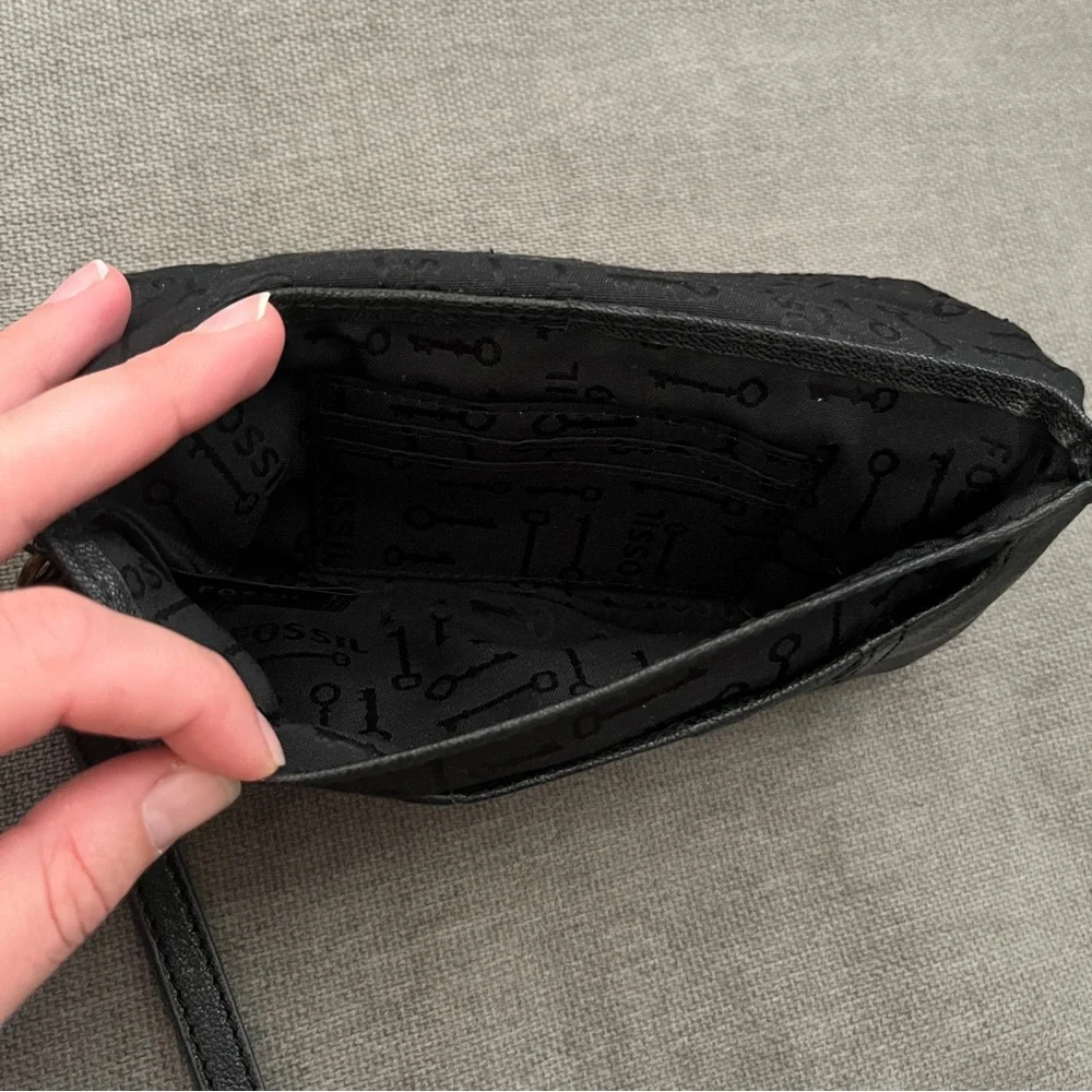 Vintage Fossil Black Emory Leather Fold Over Wristlet Wallet
